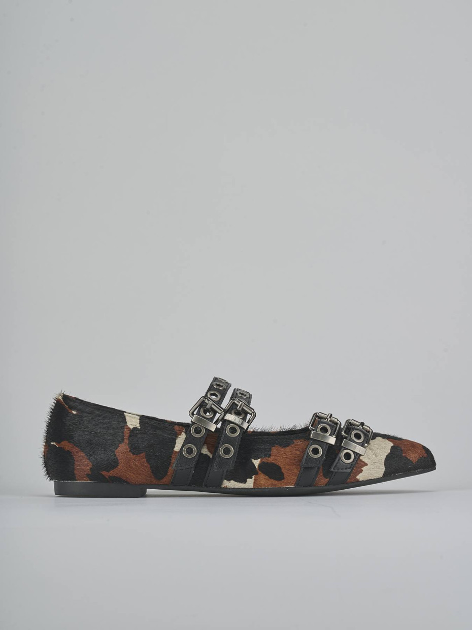 Bailarinas tacón 1 cm multicolor cuero de vaca con pelo