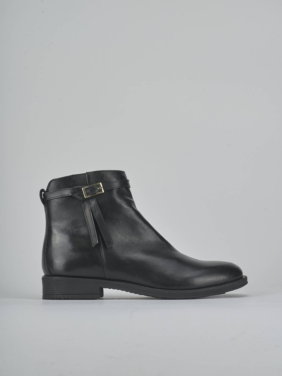 Botines de tacón bajo tacón 1 cm negro cuero