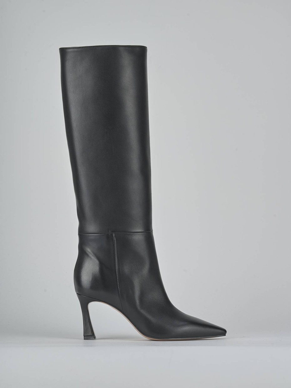 Botas de tacón alto tacón 8 cm negro cuero
