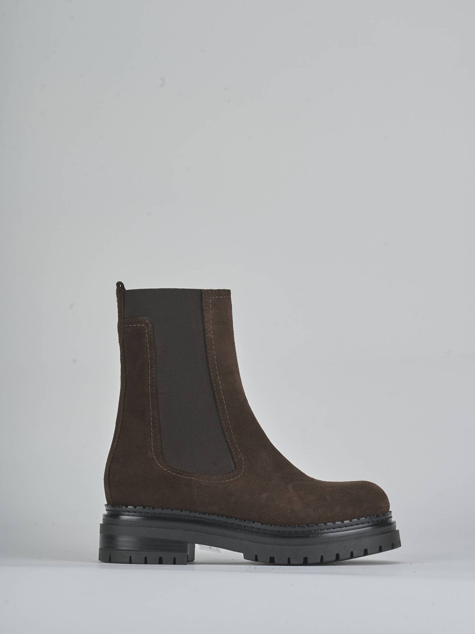 Botines de tacón bajo tacón 3 cm marrón oscuro ante