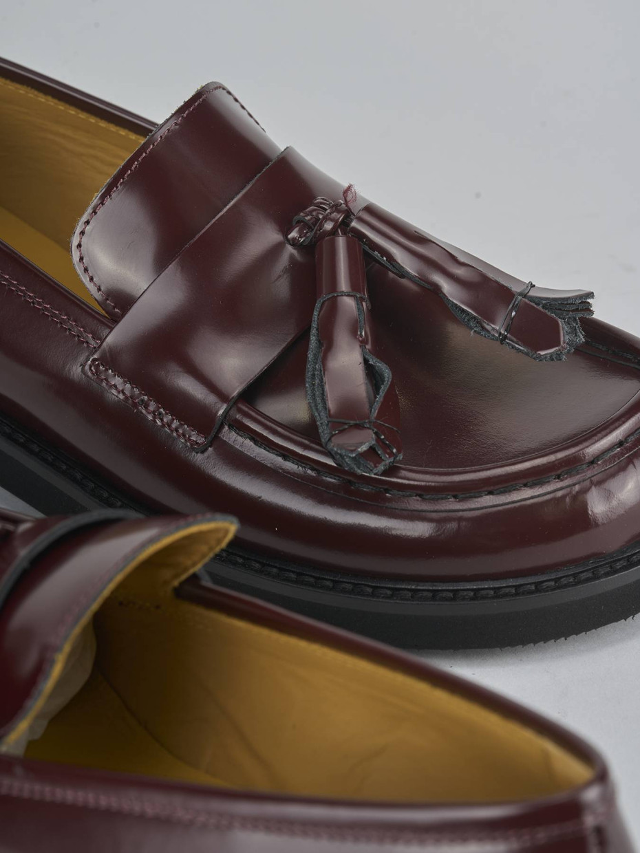 Mocasines tacón 3 cm burdeos cuero