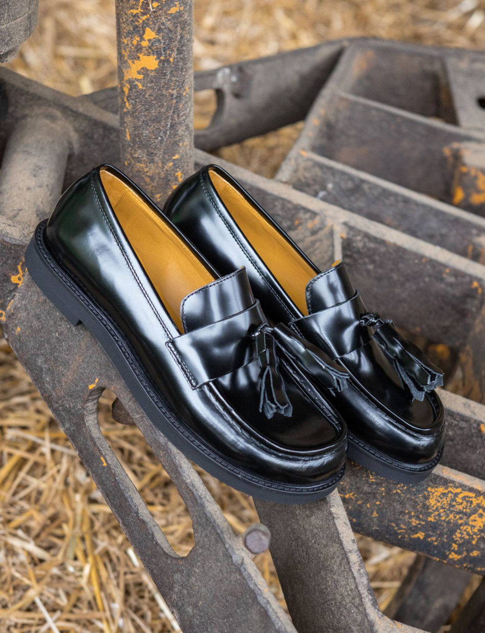 Mocasines tacón 3 cm negro cuero