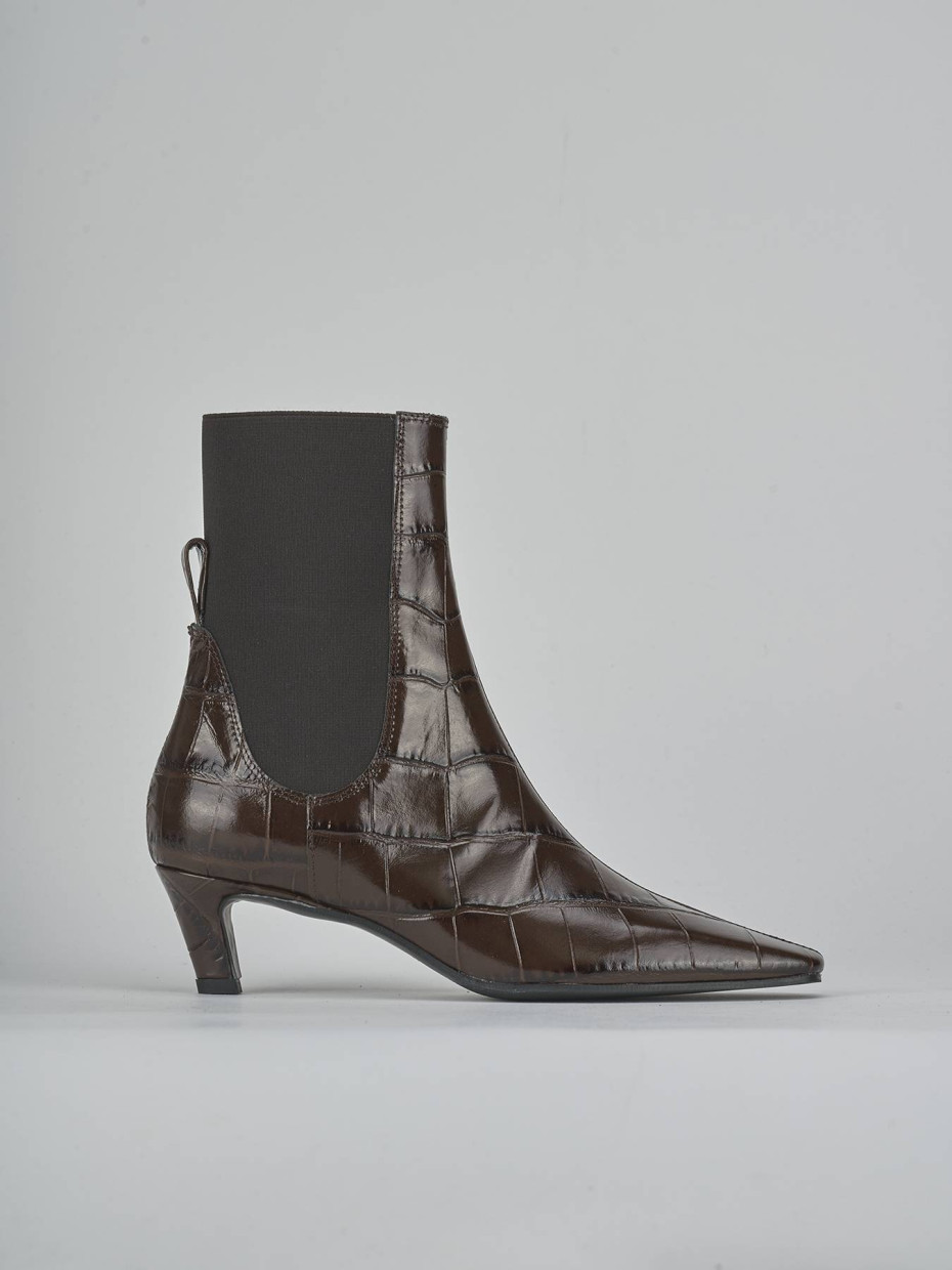 Botines de tacón alto tacón 5 cm marrón oscuro efecto coco