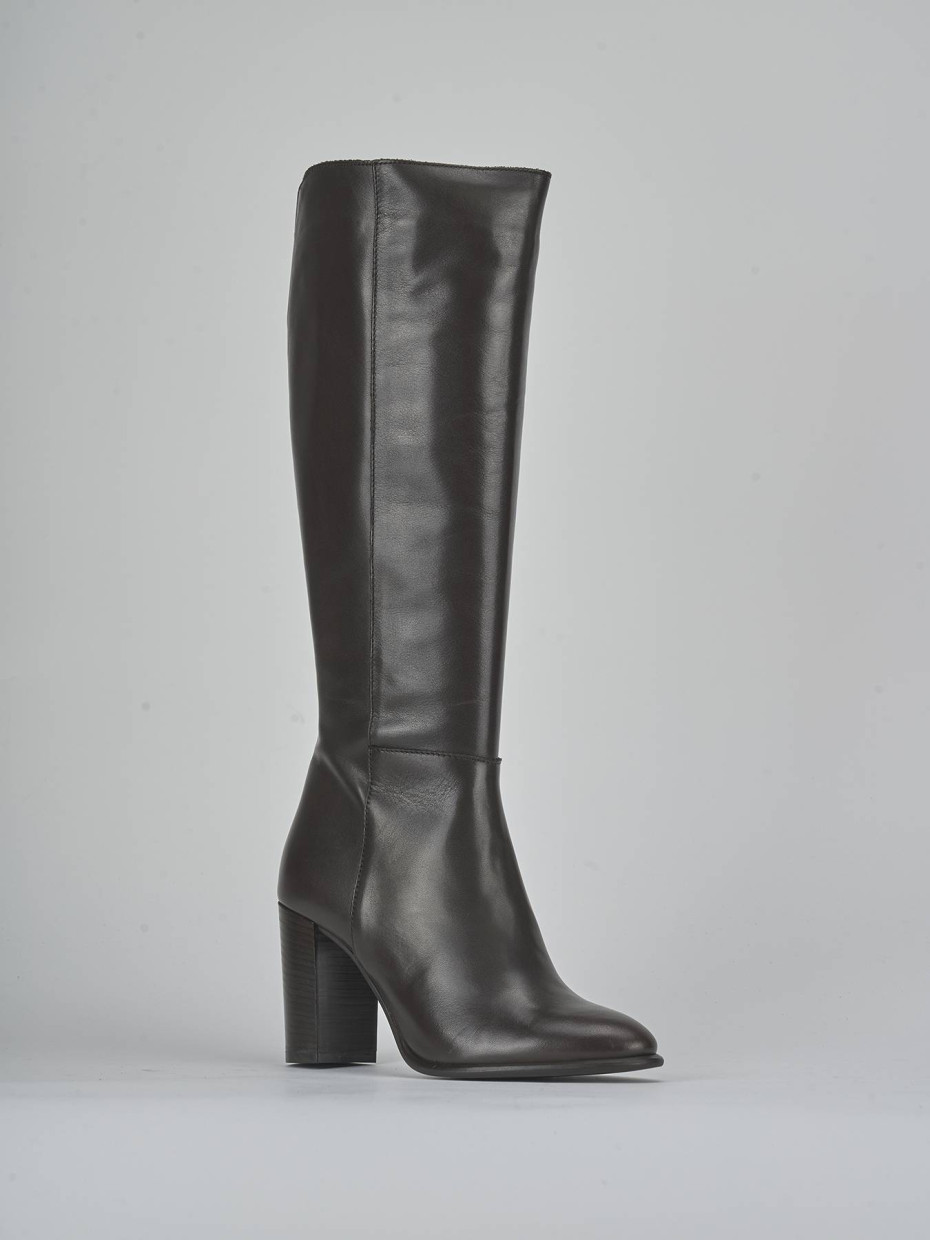 Botas de tacón alto tacón 8 cm marrón oscuro cuero