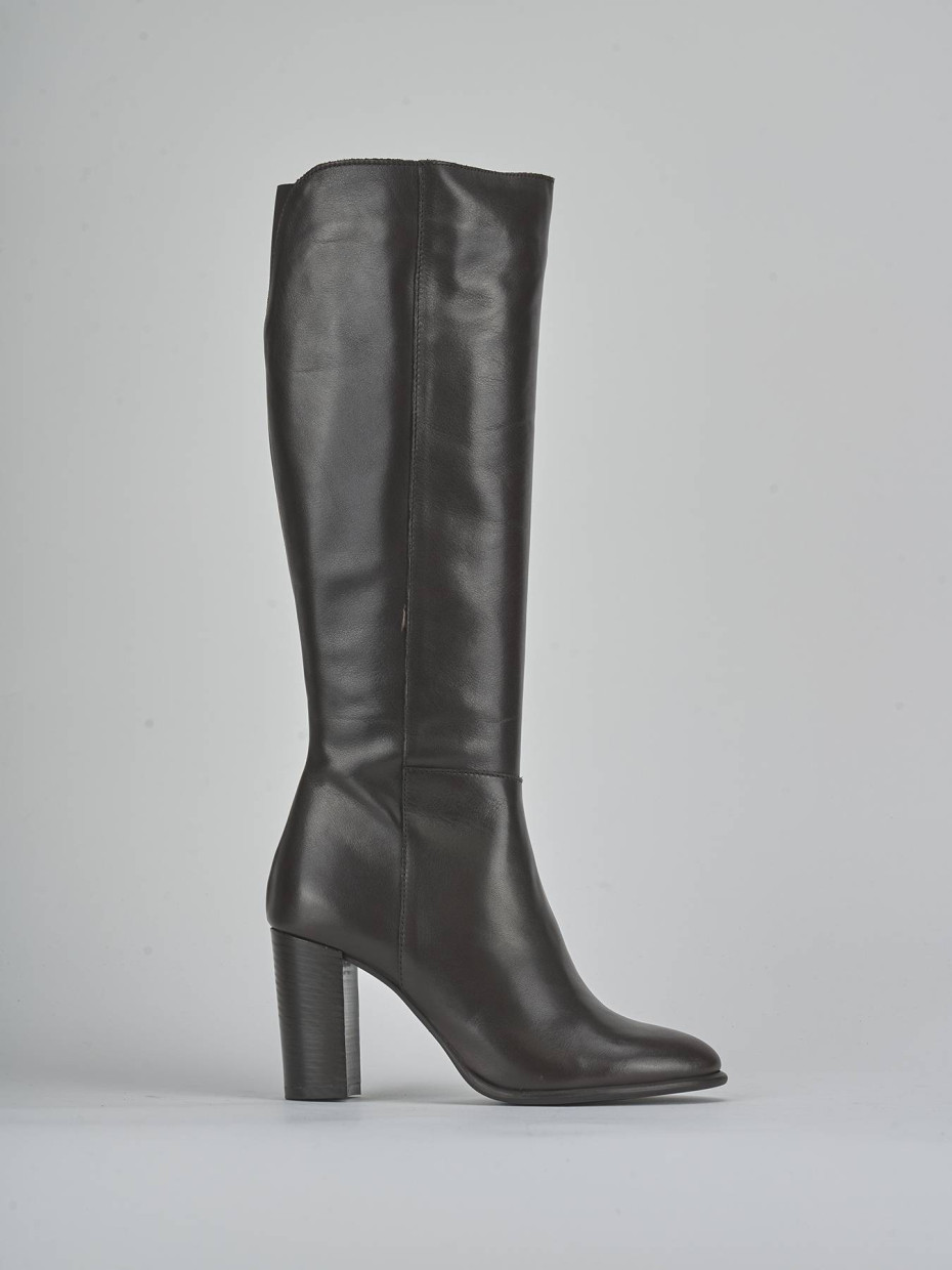 Botas de tacón alto tacón 8 cm marrón oscuro cuero