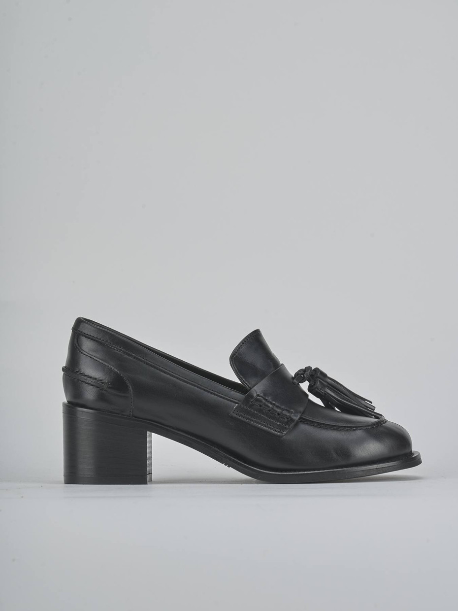 Mocasines tacón 5 cm negro cuero