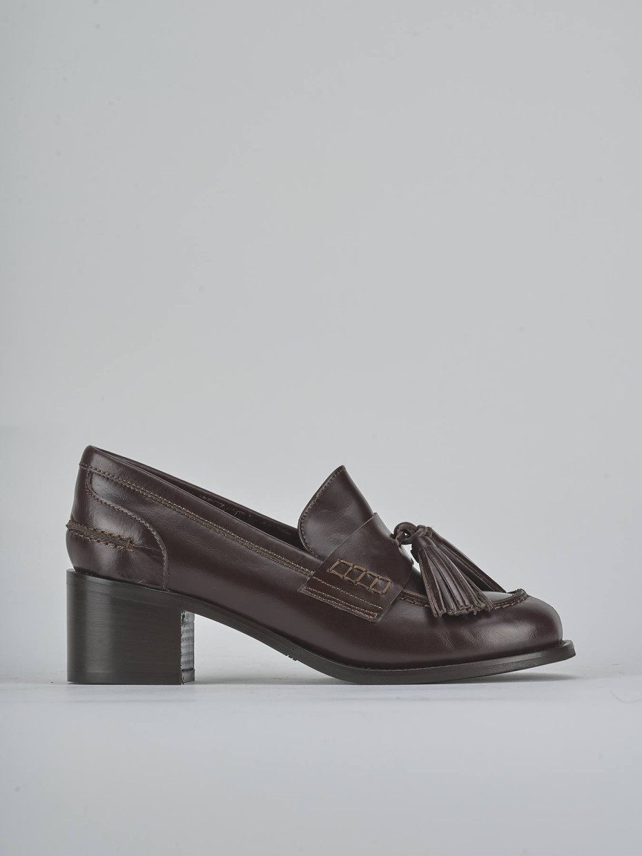 Mocasines tacón 5 cm marrón oscuro cuero