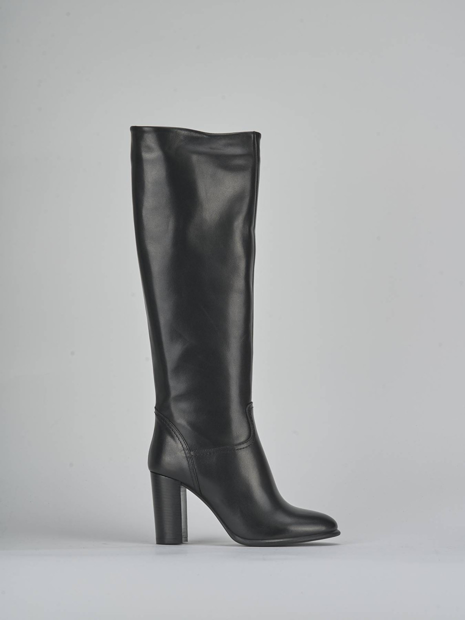 Botas de tacón alto tacón 8 cm negro cuero