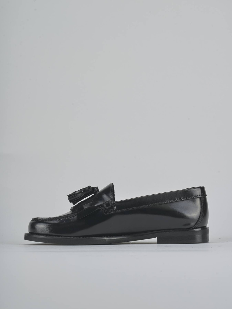 Mocasines tacón 1 cm negro cuero