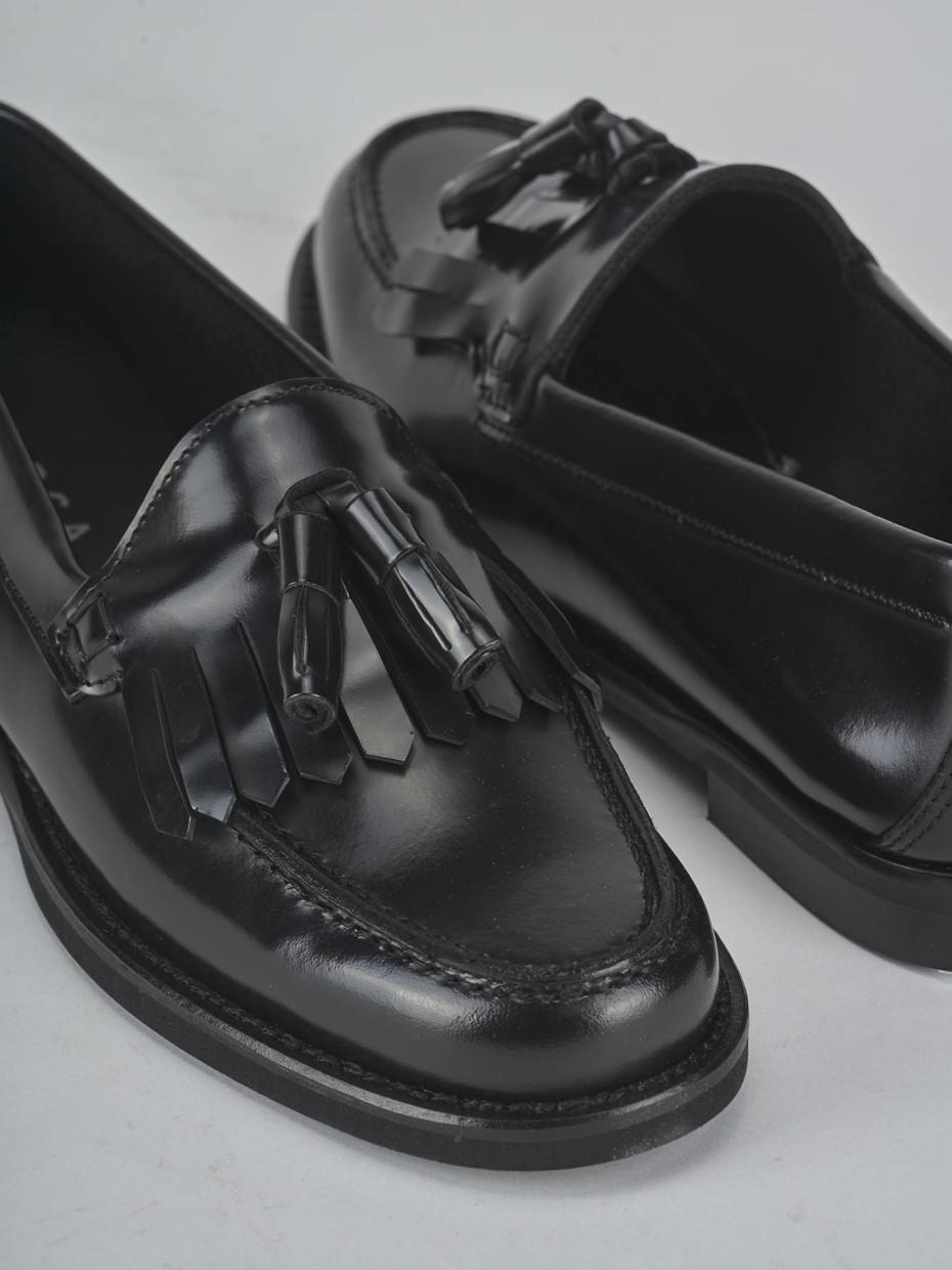 Mocasines tacón 1 cm negro cuero