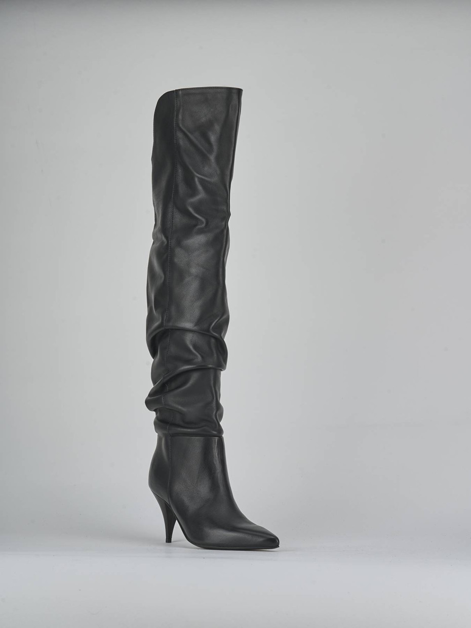 Botas de tacón alto tacón 6 cm negro cuero