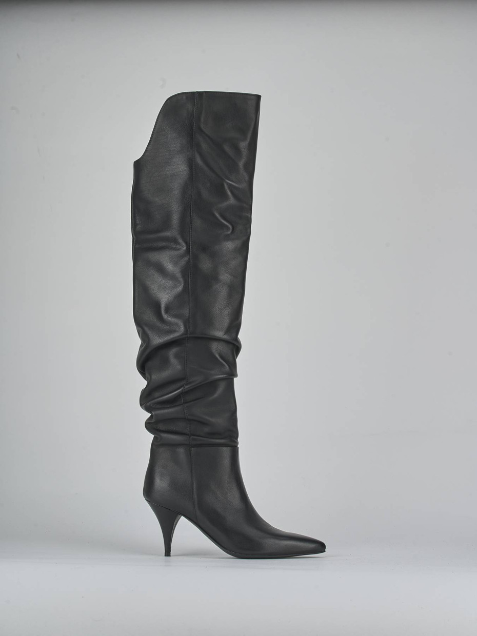 Botas de tacón alto tacón 6 cm negro cuero