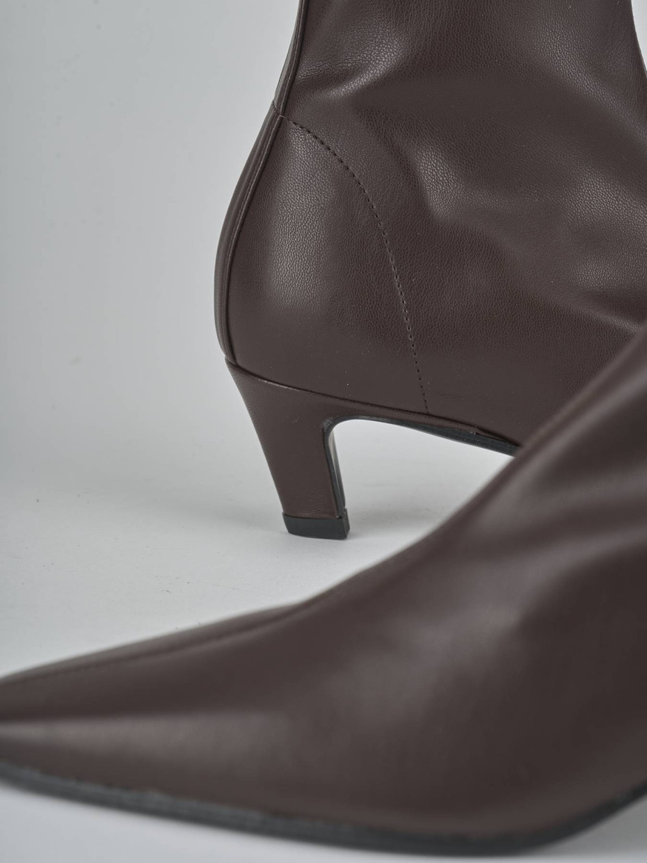 Botines de tacón alto tacón 5 cm marrón oscuro cuero