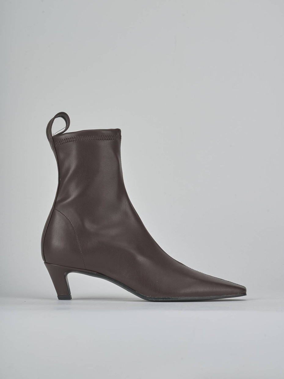 Botines de tacón alto tacón 5 cm marrón oscuro cuero