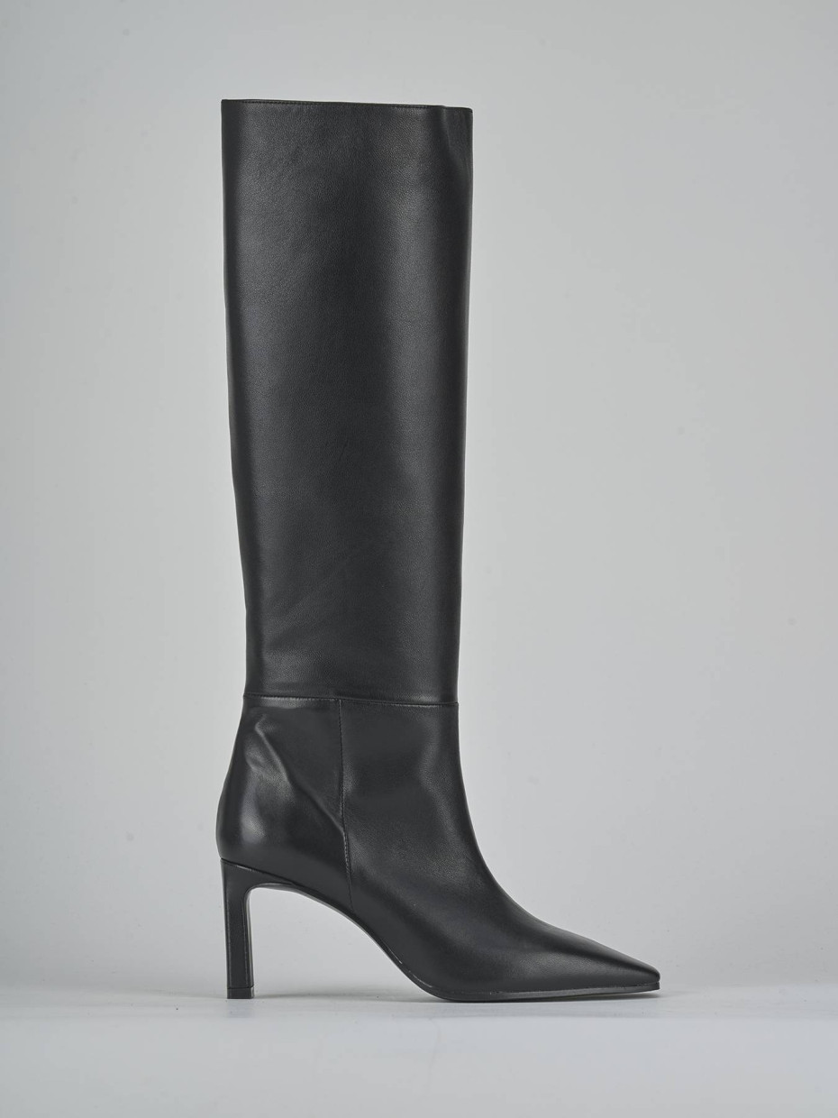 Botas de tacón alto tacón 8 cm negro cuero