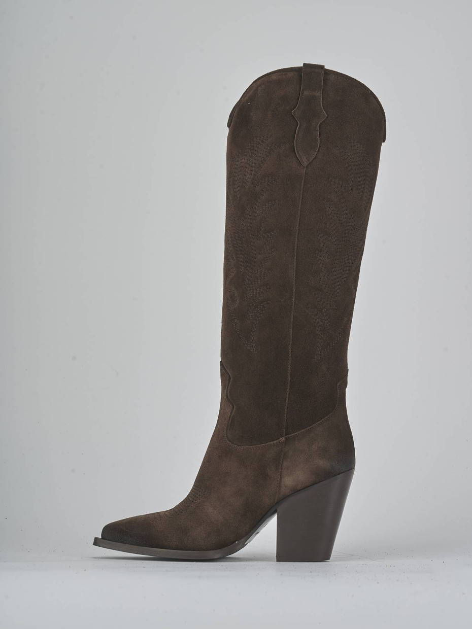 High heel boots heel 9 cm dark brown suede