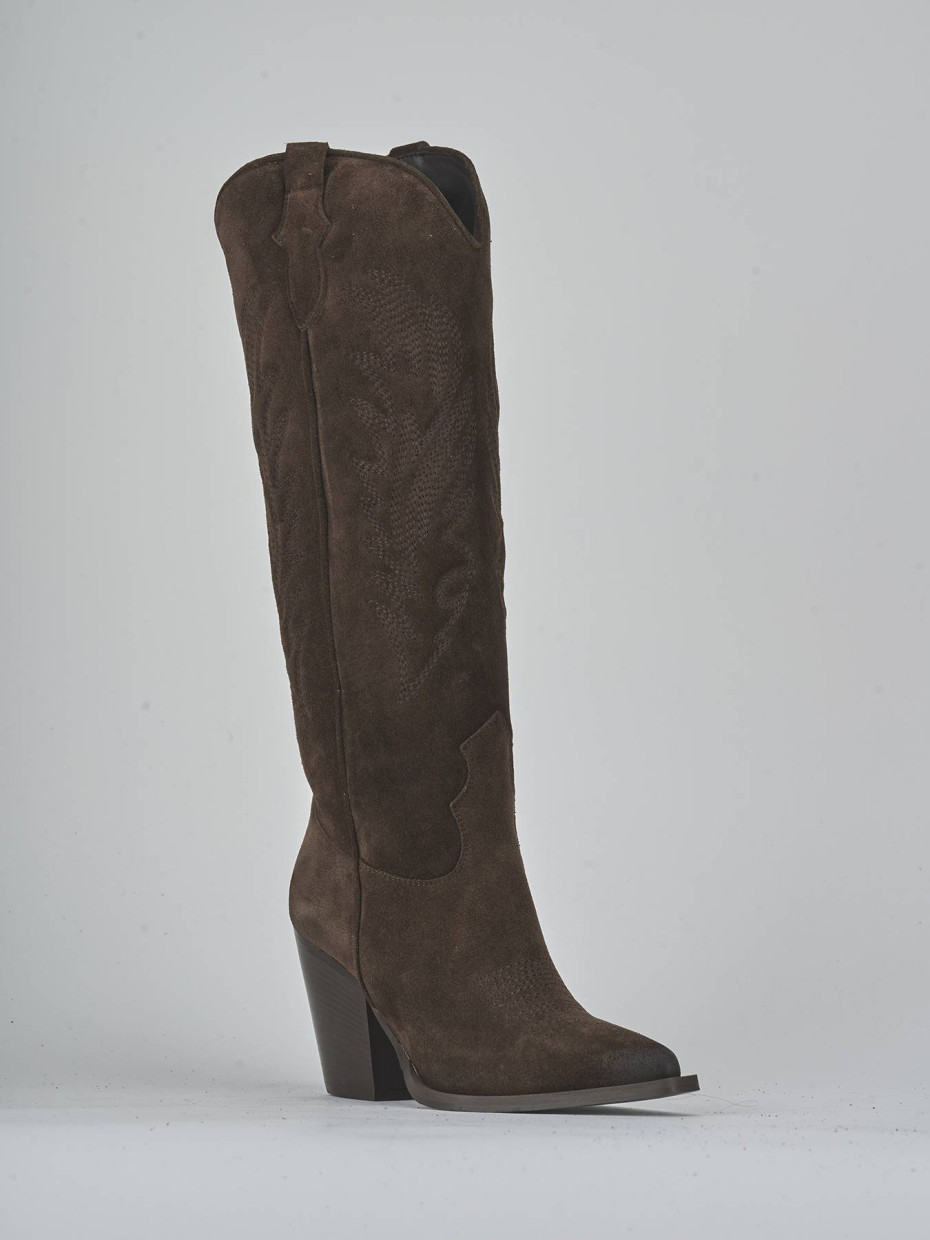 High heel boots heel 9 cm dark brown suede