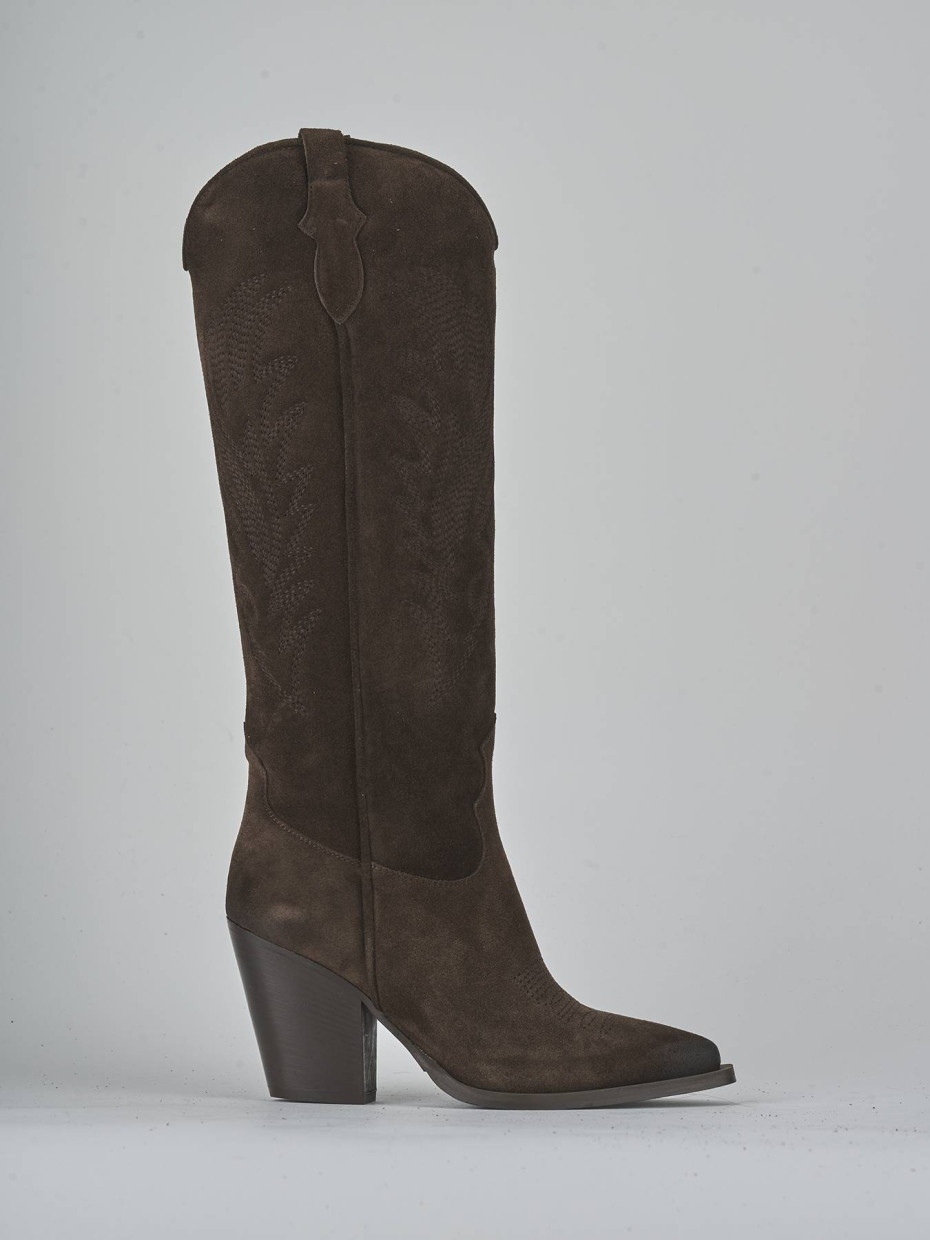 High heel boots heel 9 cm dark brown suede