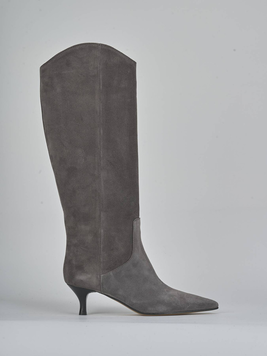 Botas de tacón alto tacón 5 cm gris ante