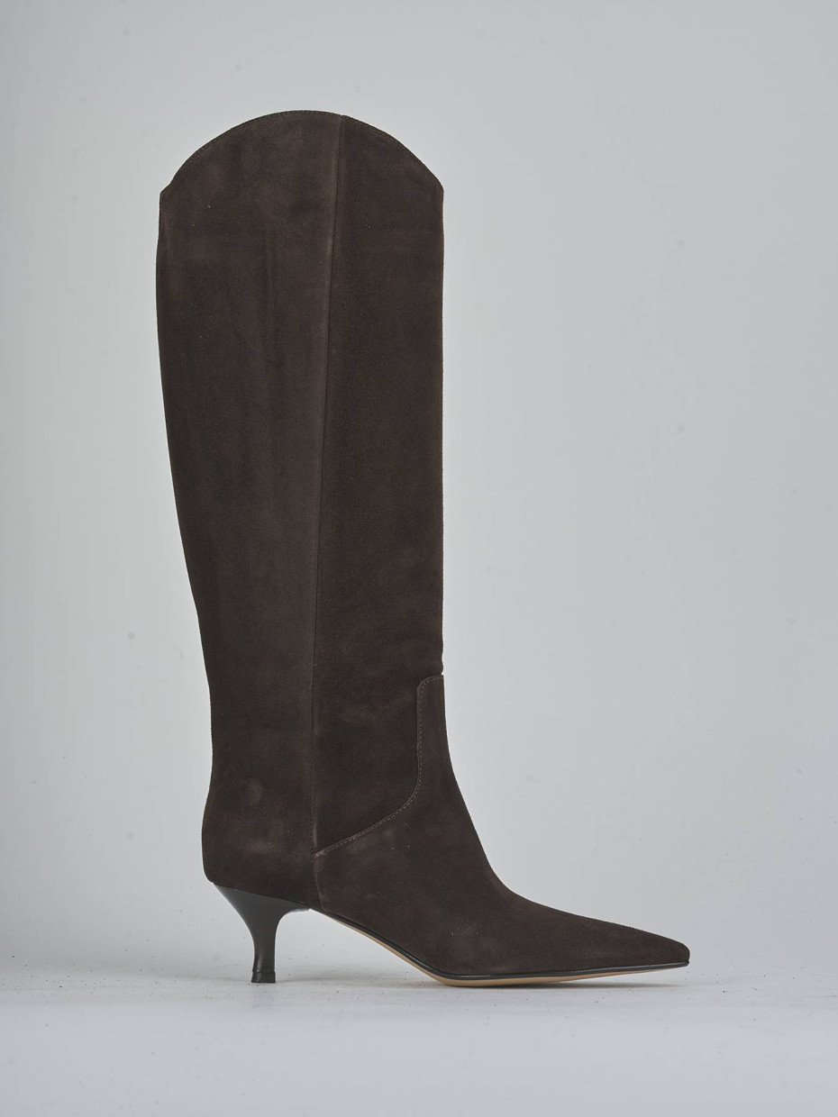 Botas de tacón alto tacón 5 cm marrón oscuro ante