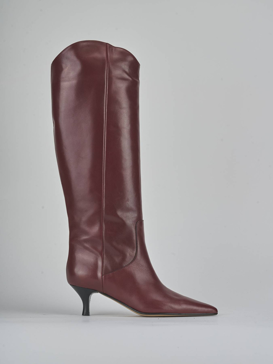 Botas de tacón alto tacón 5 cm burdeos cuero