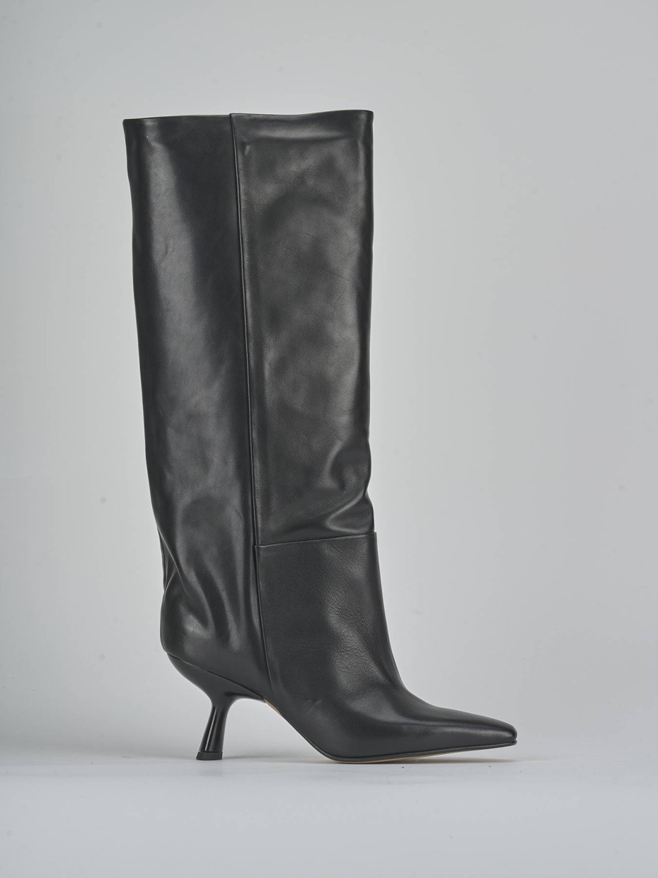Botas de tacón alto tacón 7 cm negro cuero