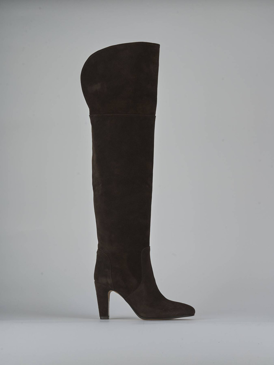 Botas de tacón alto tacón 8 cm marrón oscuro ante