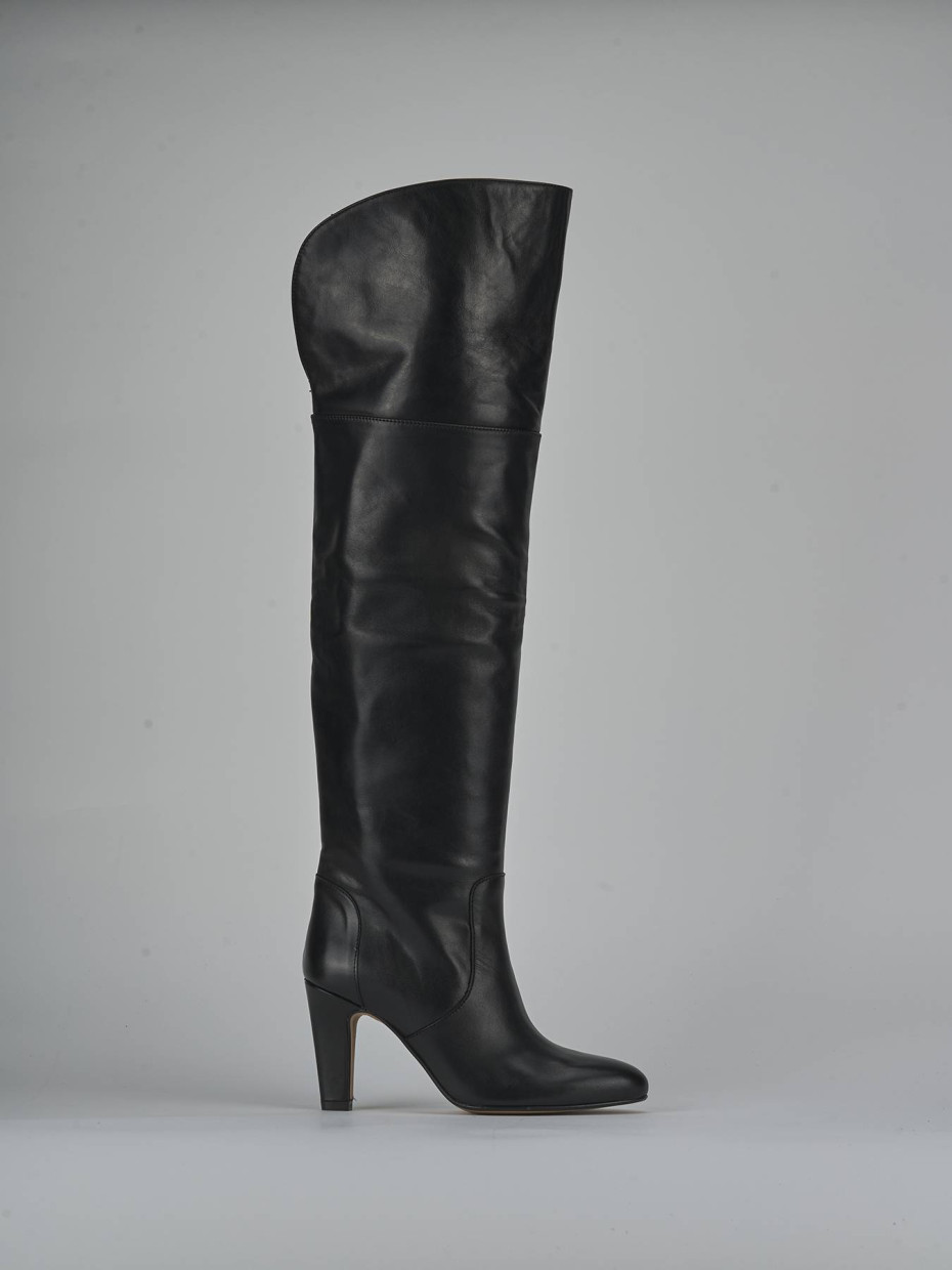 Botas de tacón alto tacón 8 cm negro cuero