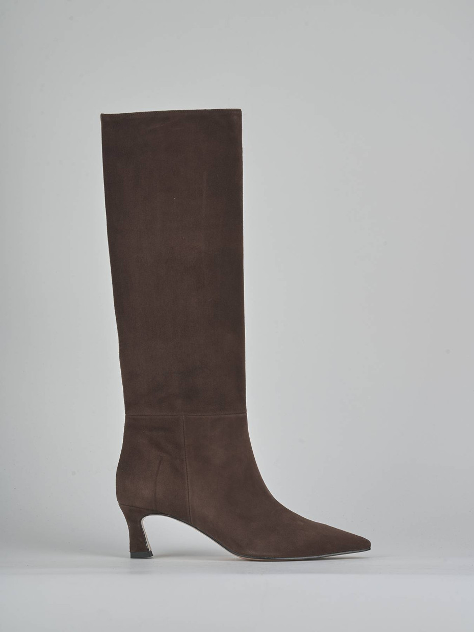 Botas de tacón alto tacón 6 cm marrón oscuro ante