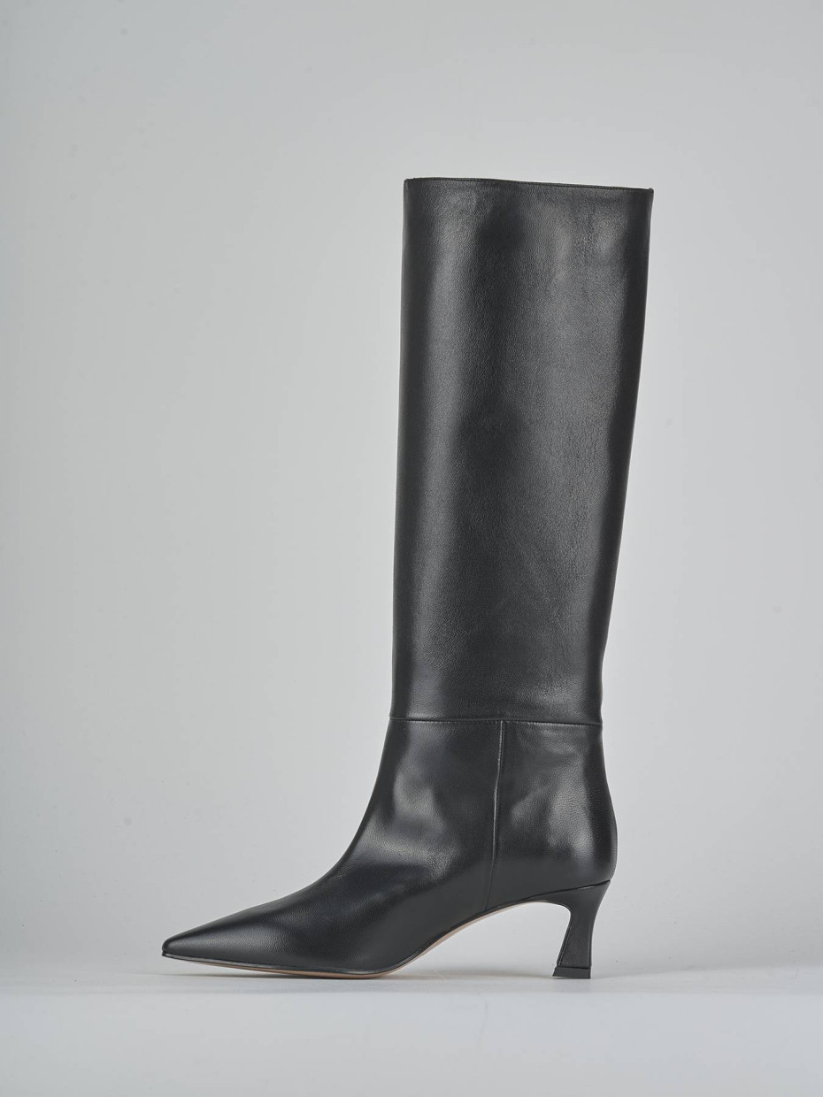 Botas de tacón alto tacón 6 cm negro cuero