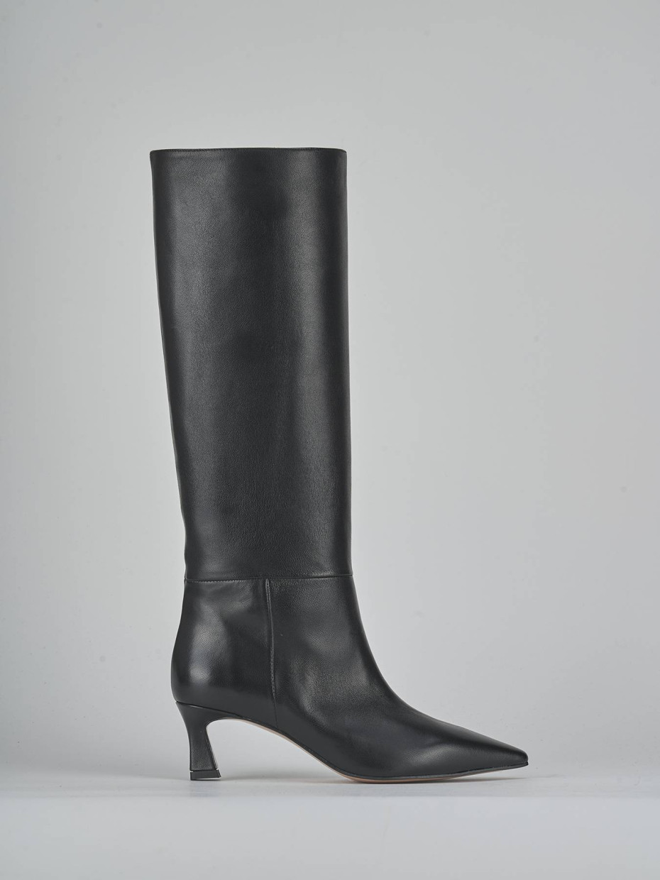 Botas de tacón alto tacón 6 cm negro cuero