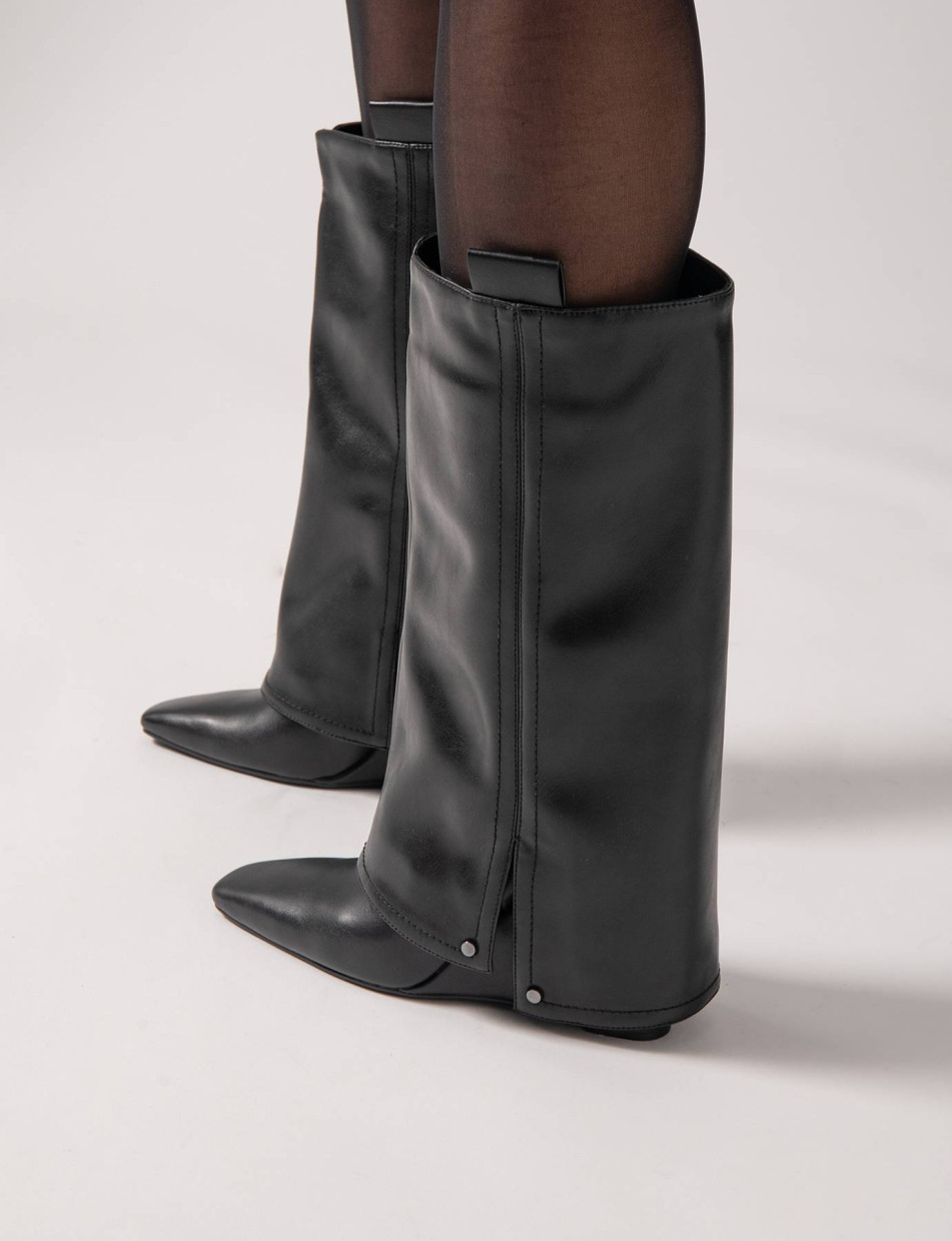 Stivali tacco 10cm pelle sostenibile nero