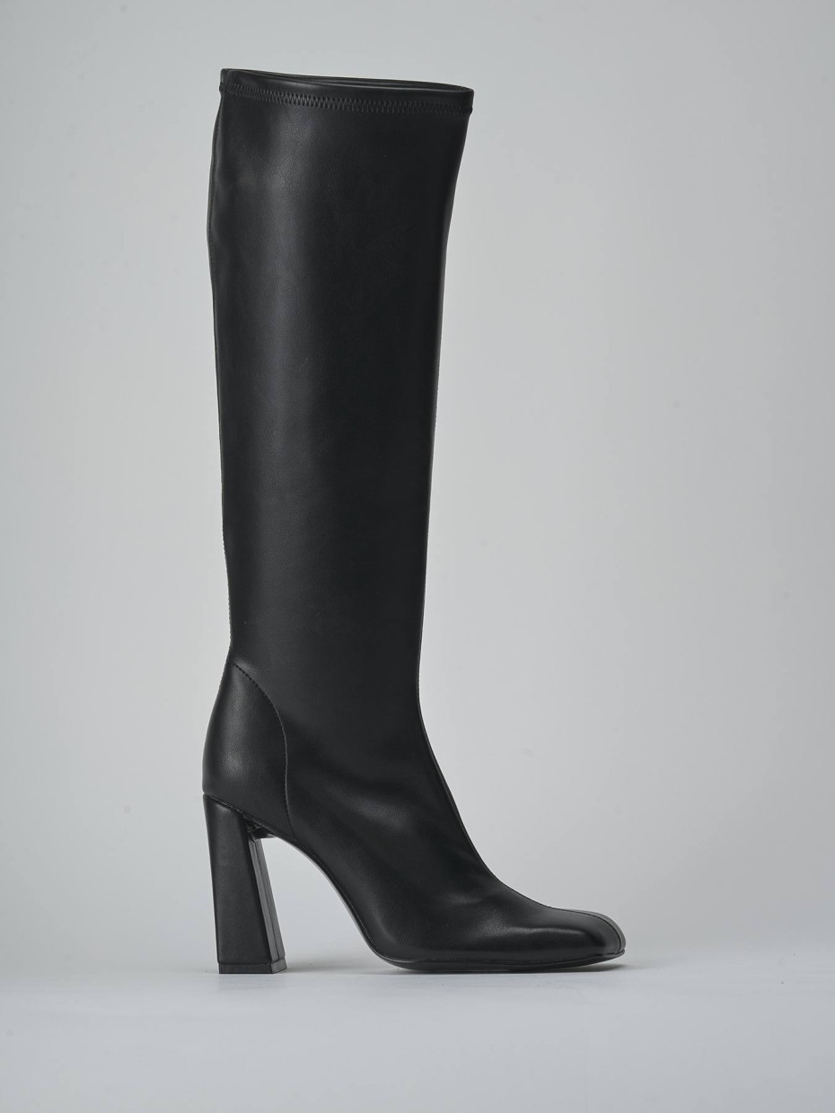 Stivali tacco 9cm pelle sostenibile nero