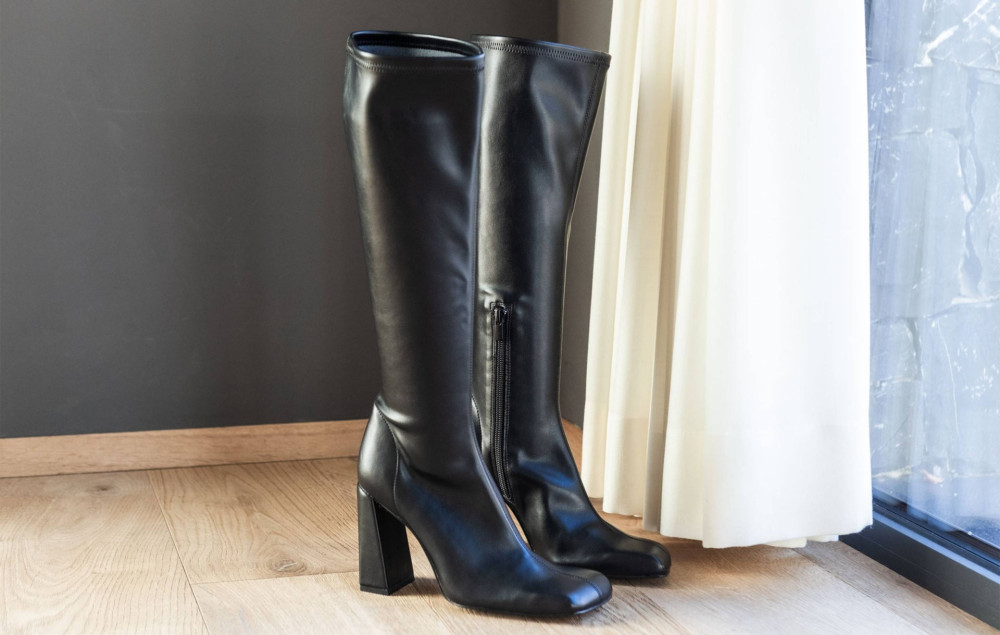 Stivali tacco 9cm pelle sostenibile nero