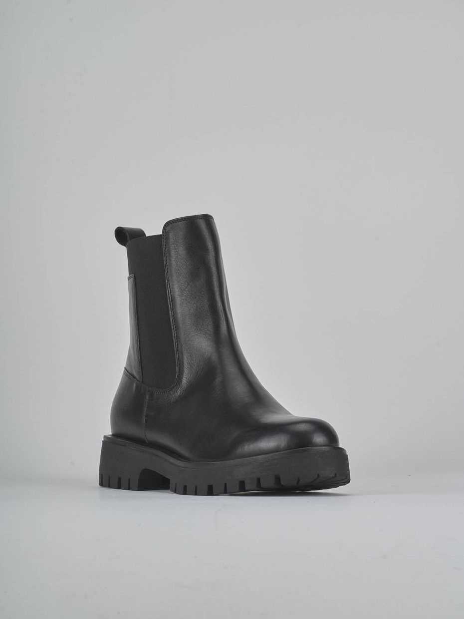 Botines de tacón bajo tacón 1 cm negro cuero