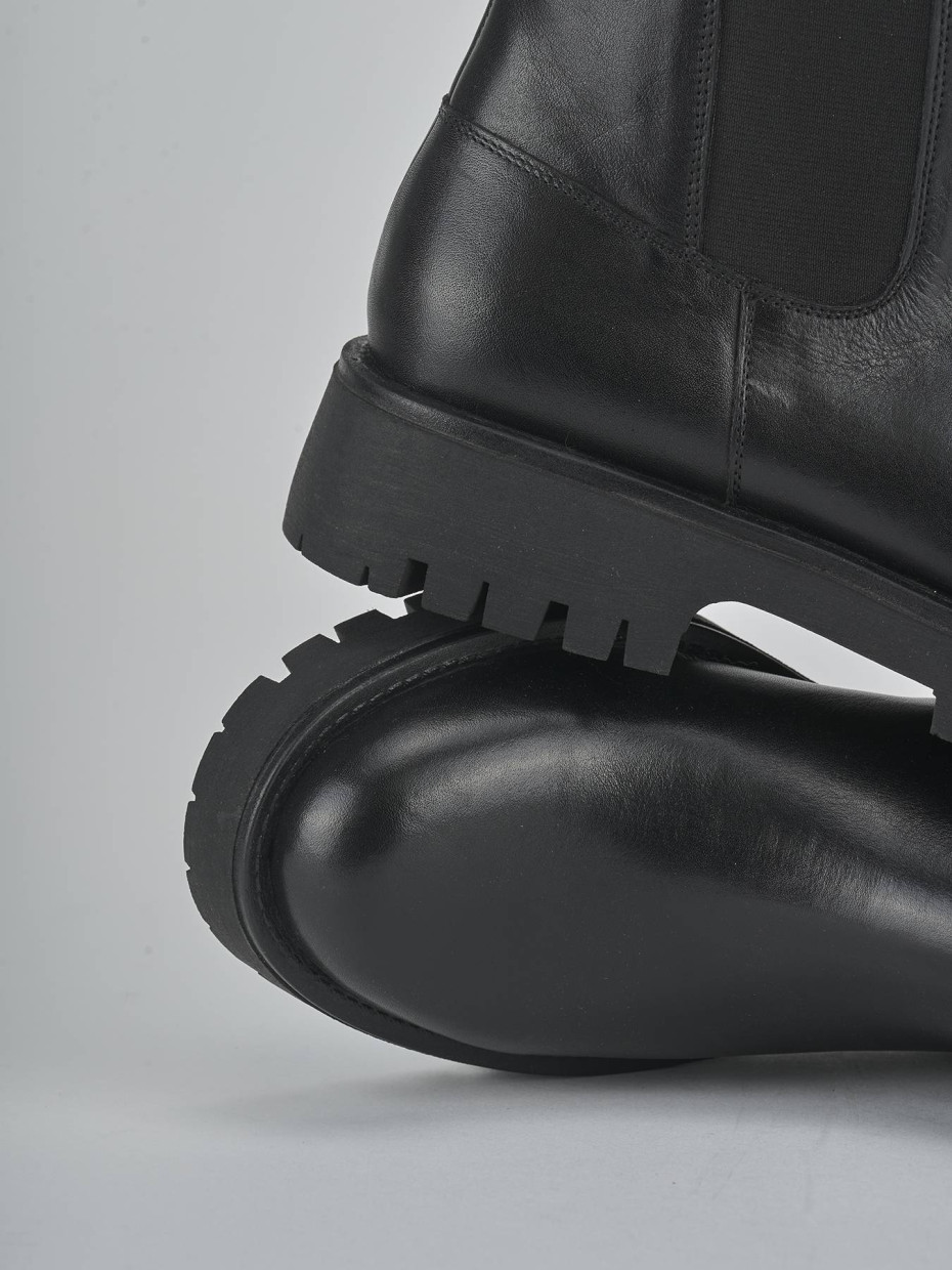 Botines de tacón bajo tacón 1 cm negro cuero