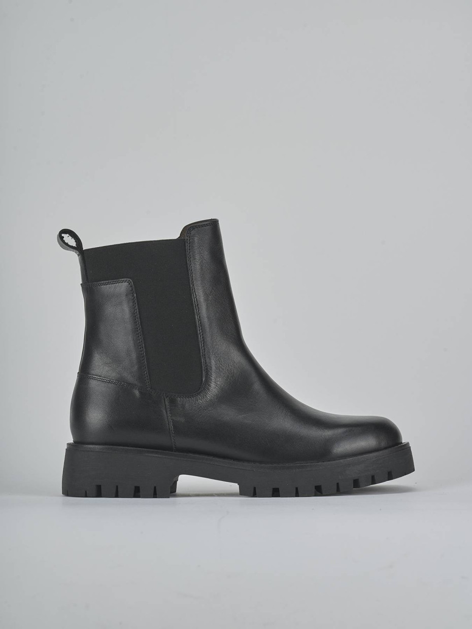Botines de tacón bajo tacón 1 cm negro cuero