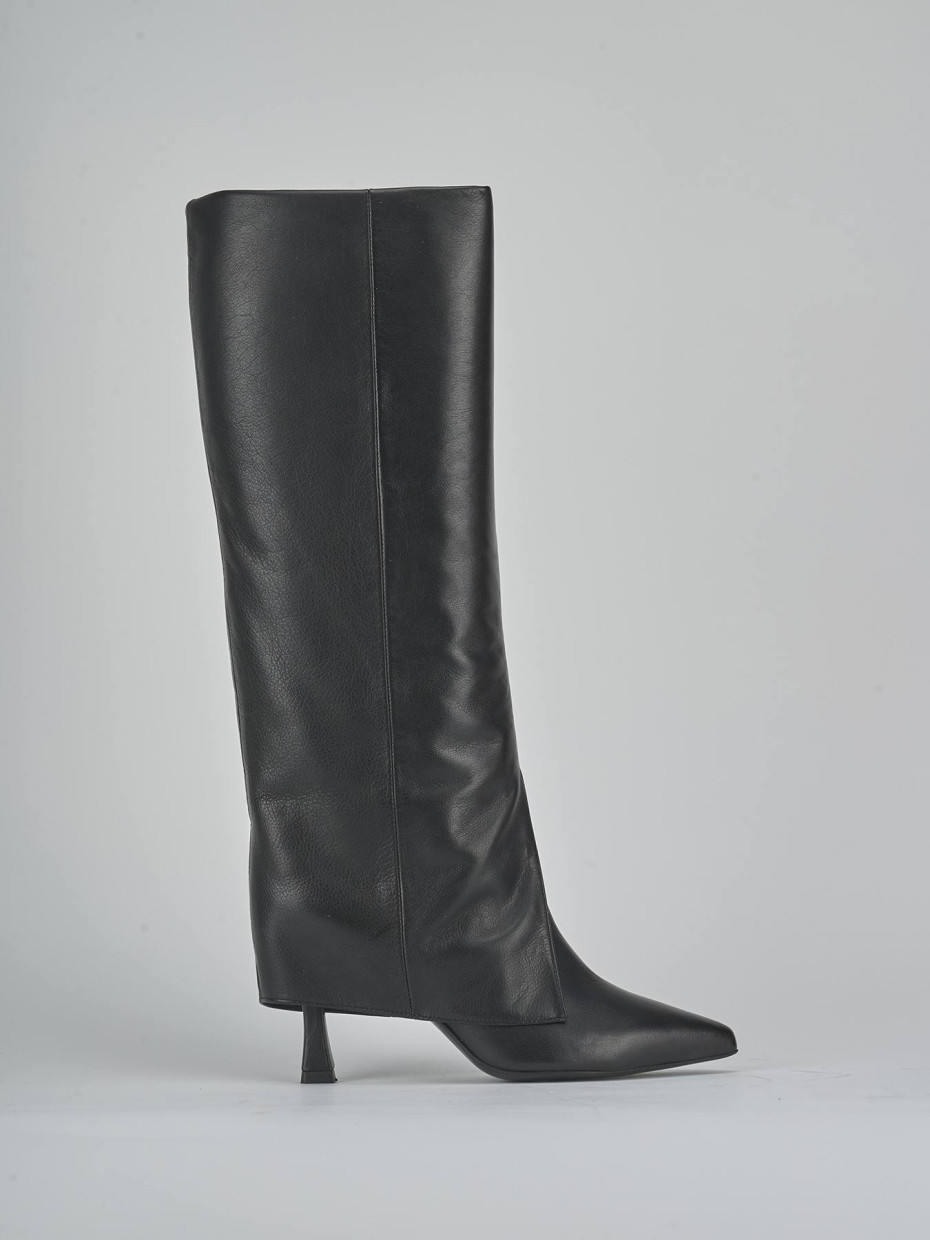 Botas de tacón alto tacón 8 cm negro cuero