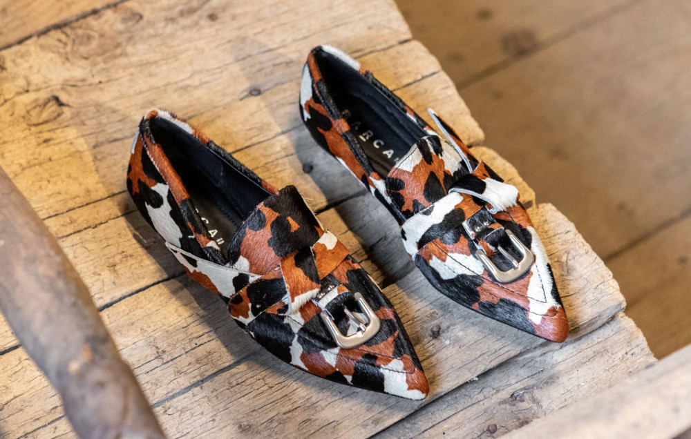 Mocasines tacón 1 cm multicolor cuero de vaca con pelo