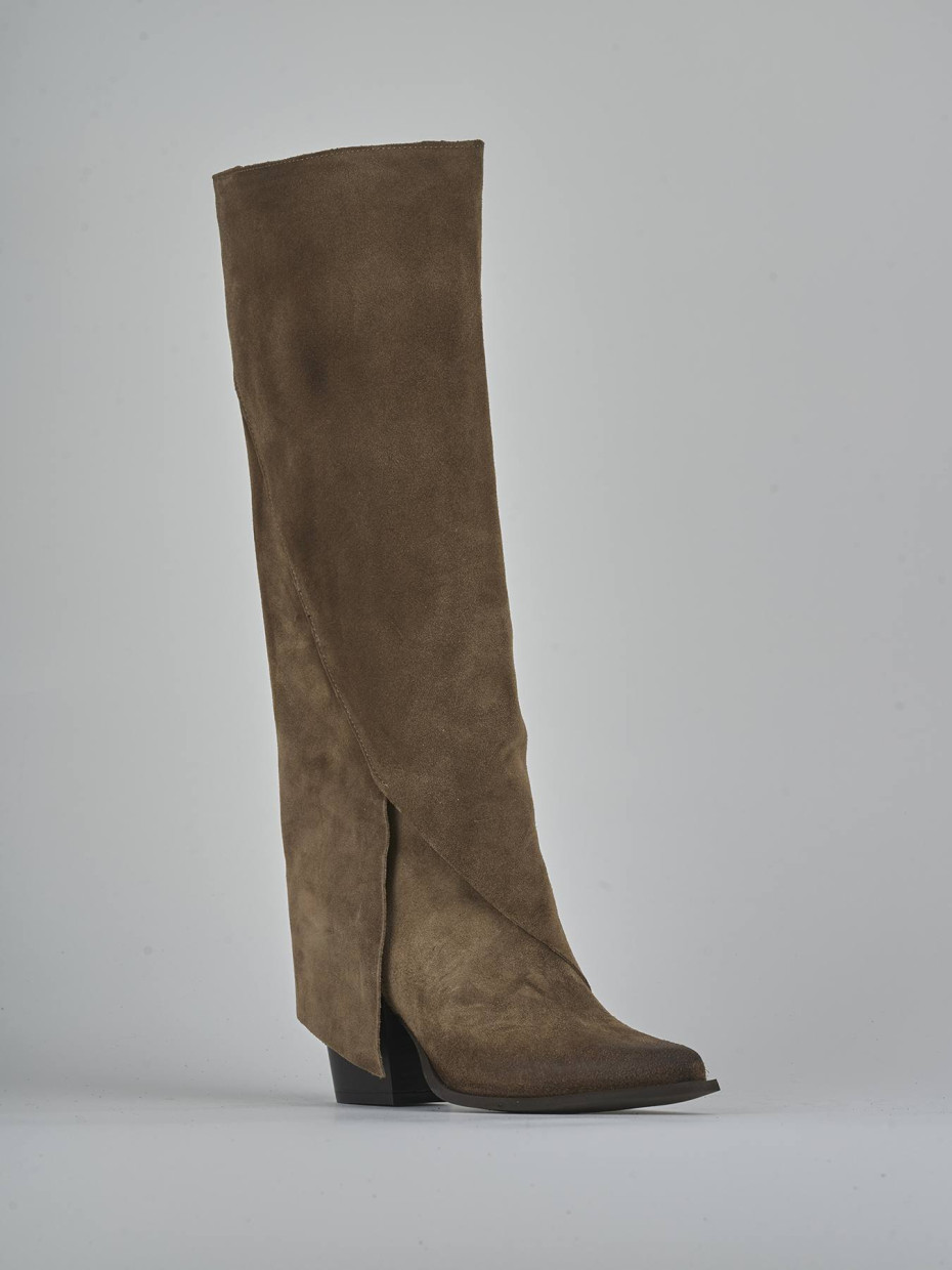 Stivali tacco 8cm camoscio beige
