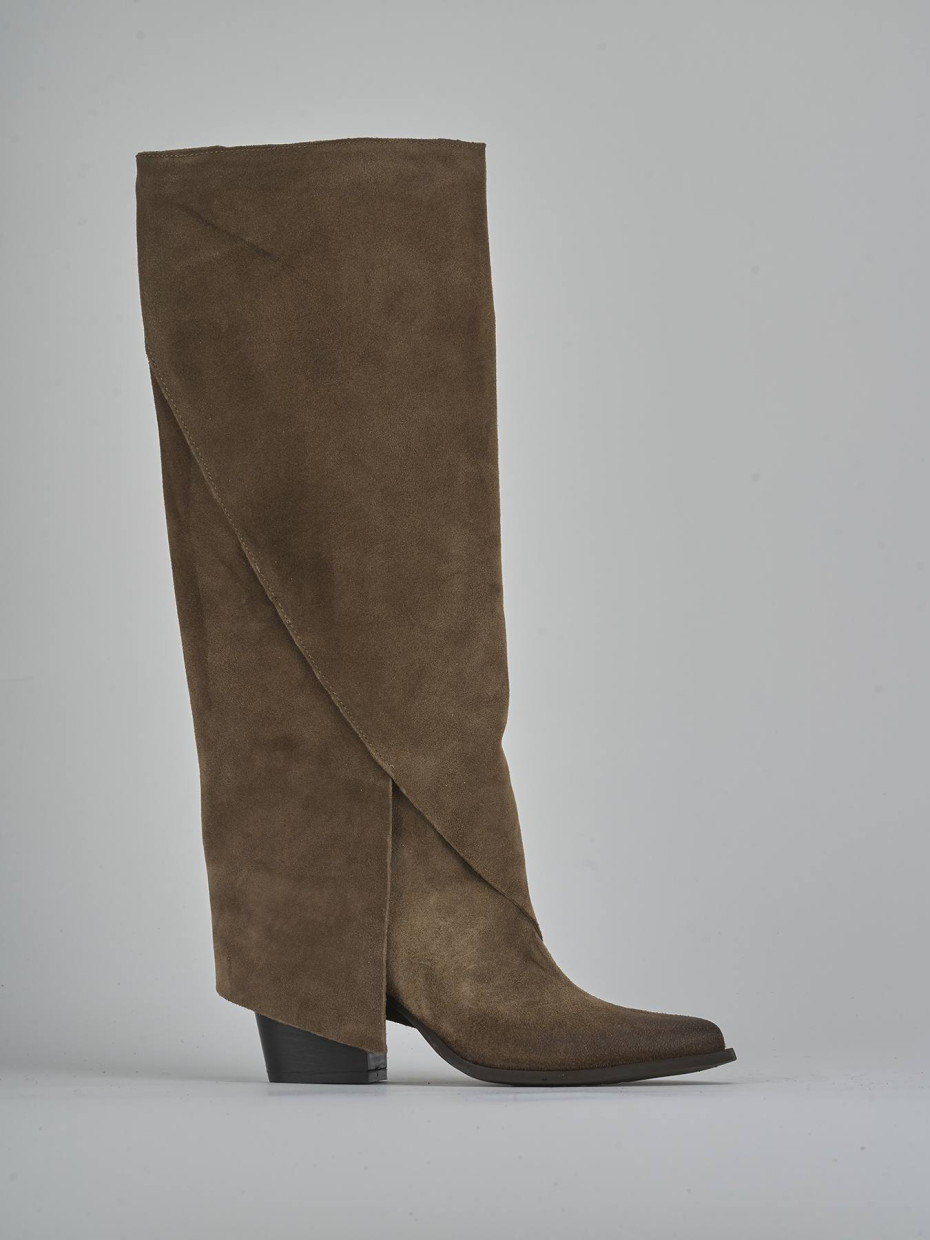Stivali tacco 8cm camoscio beige