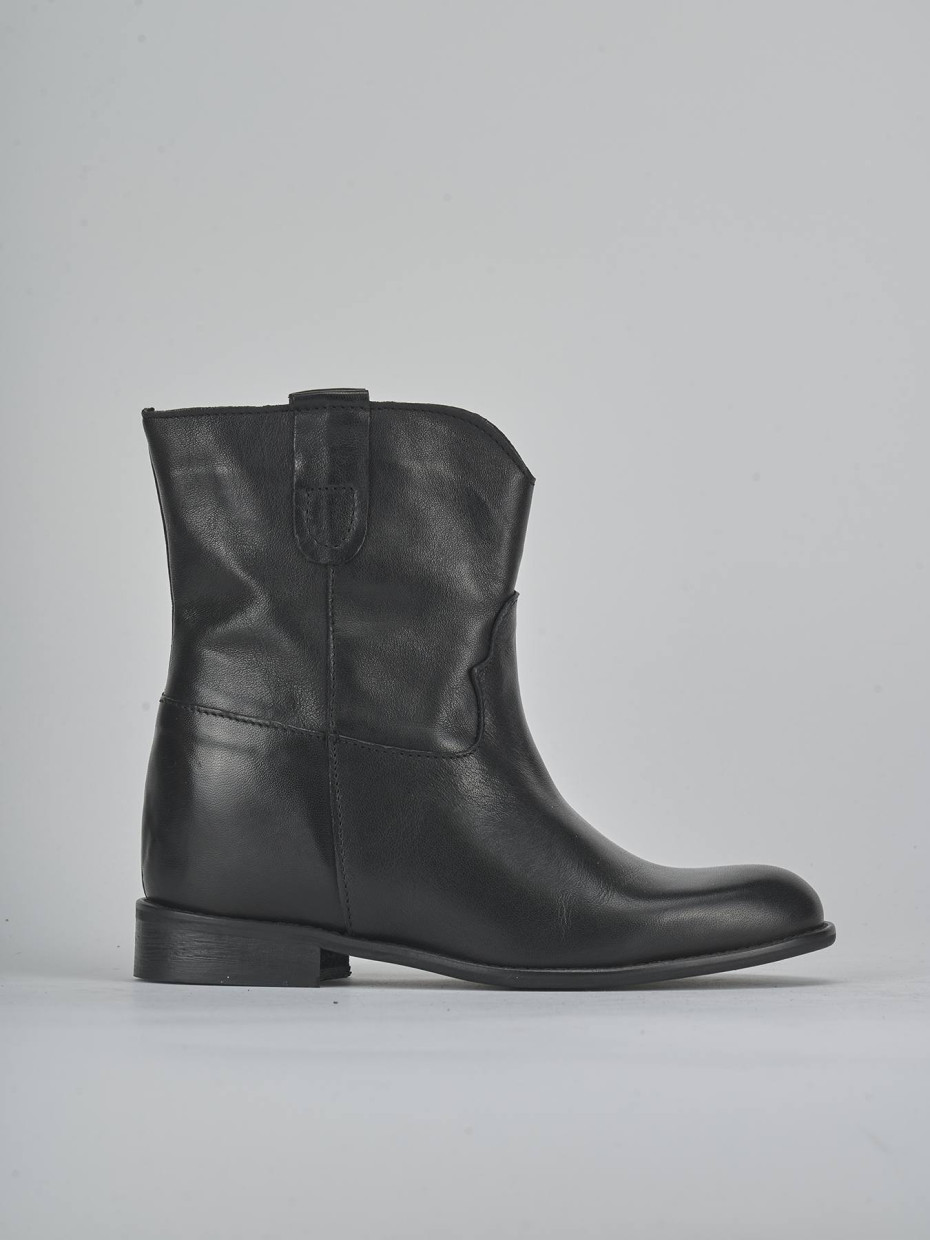 Botines de tacón bajo tacón 2 cm negro cuero