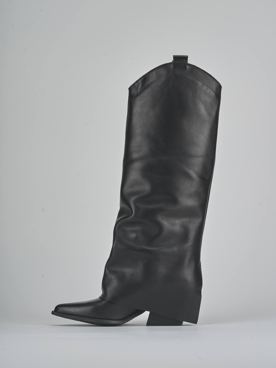 High heel boots heel 6 cm black leather