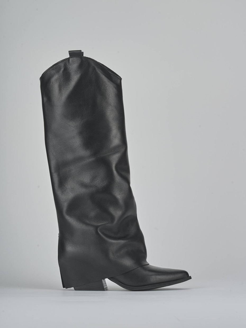 High heel boots heel 6 cm black leather