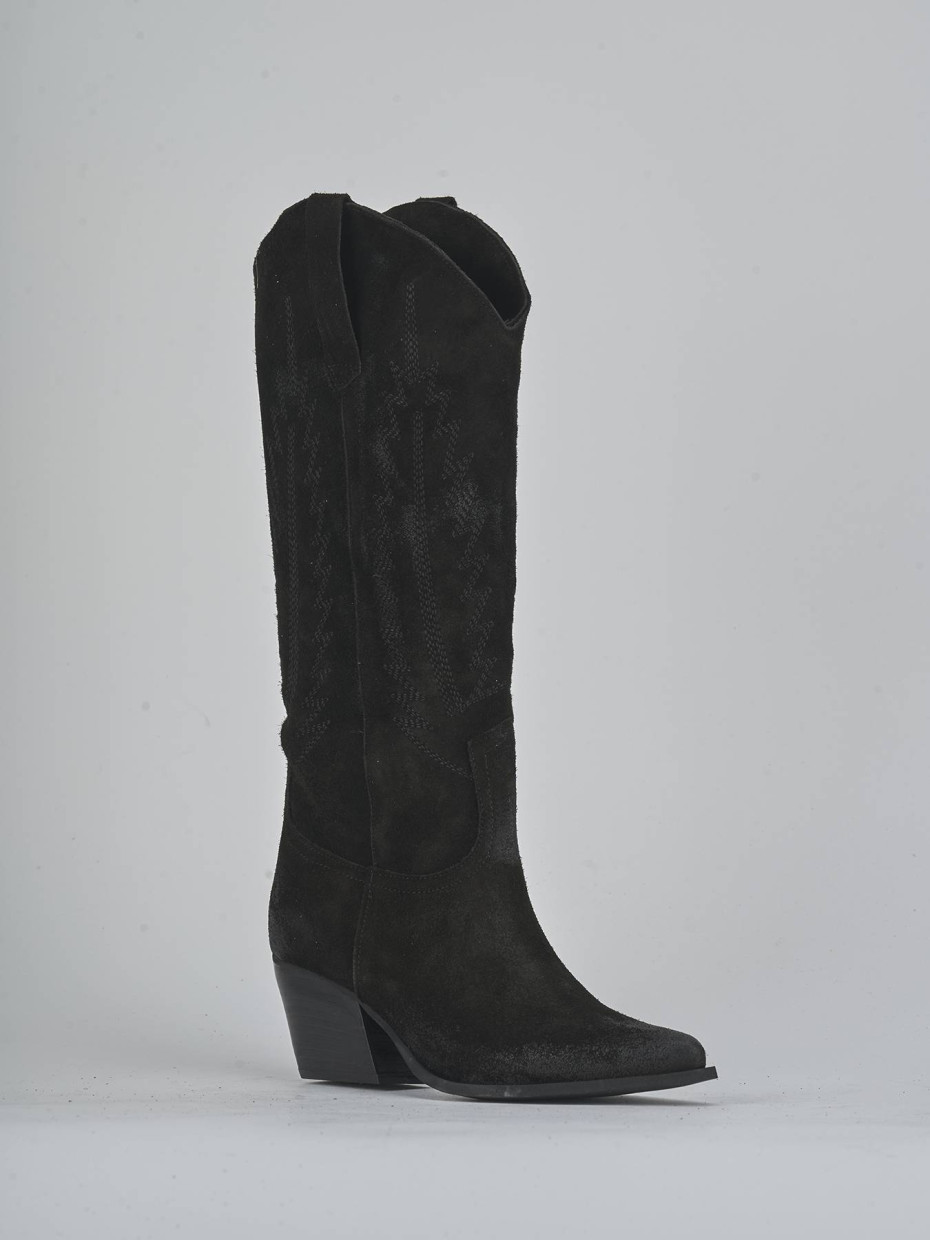 Stivali tacco 6cm camoscio nero
