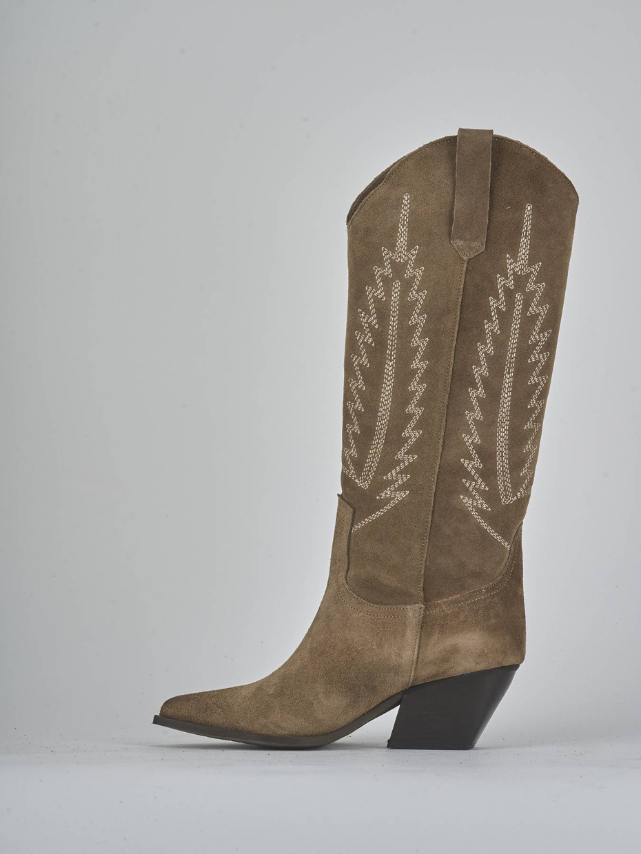 Stivali tacco 6cm camoscio beige