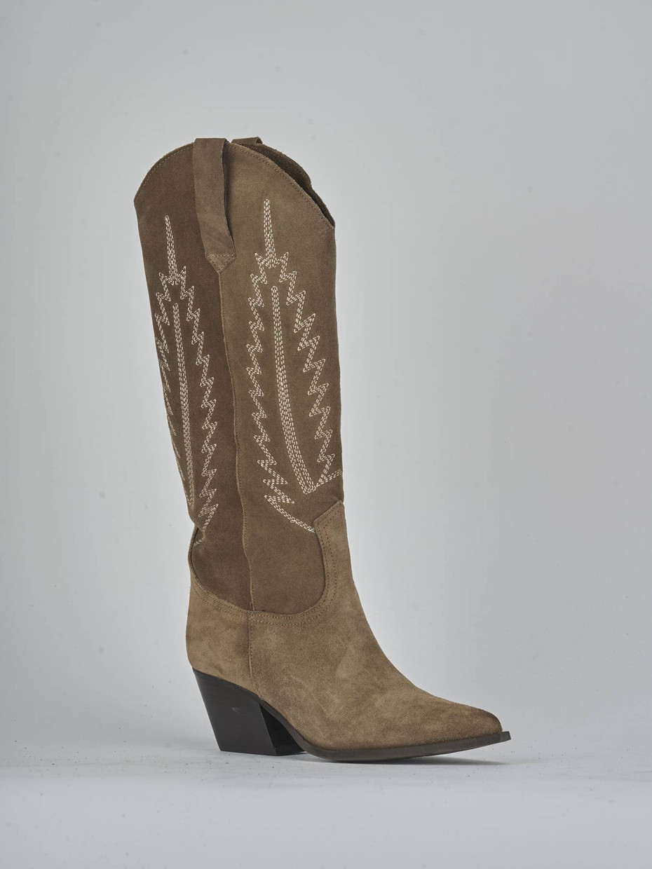 Stivali tacco 6cm camoscio beige