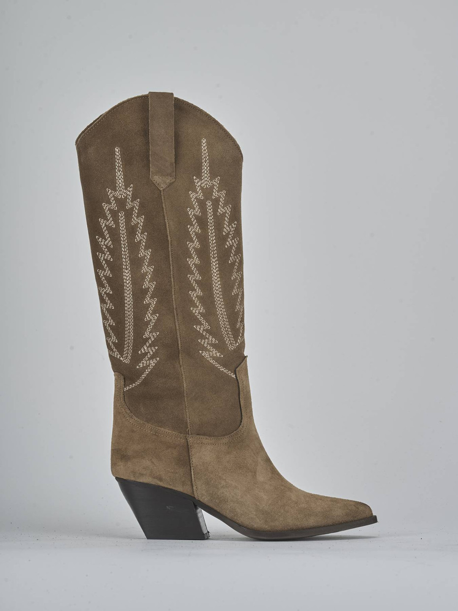 Stivali tacco 6cm camoscio beige