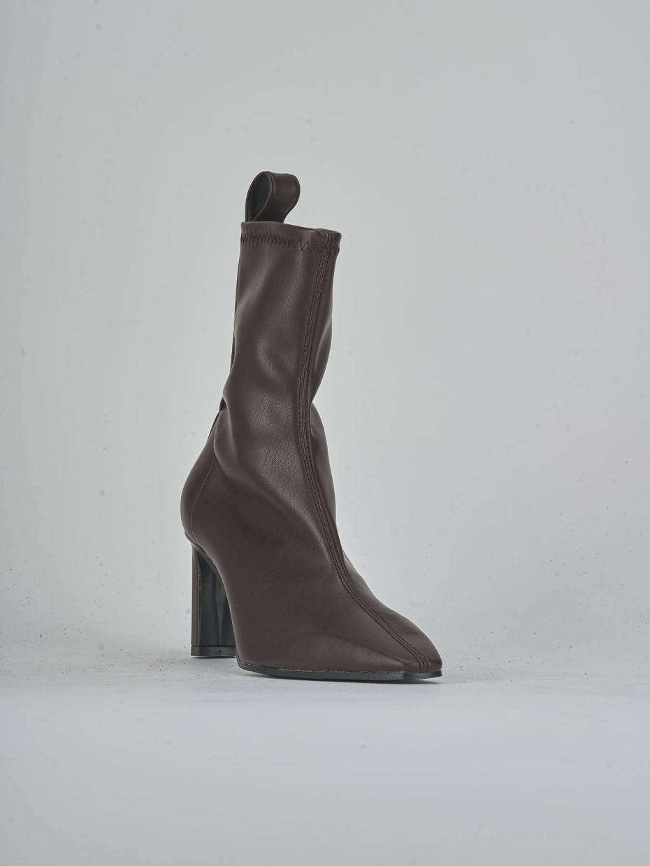 Botines de tacón alto tacón 8 cm marrón oscuro cuero