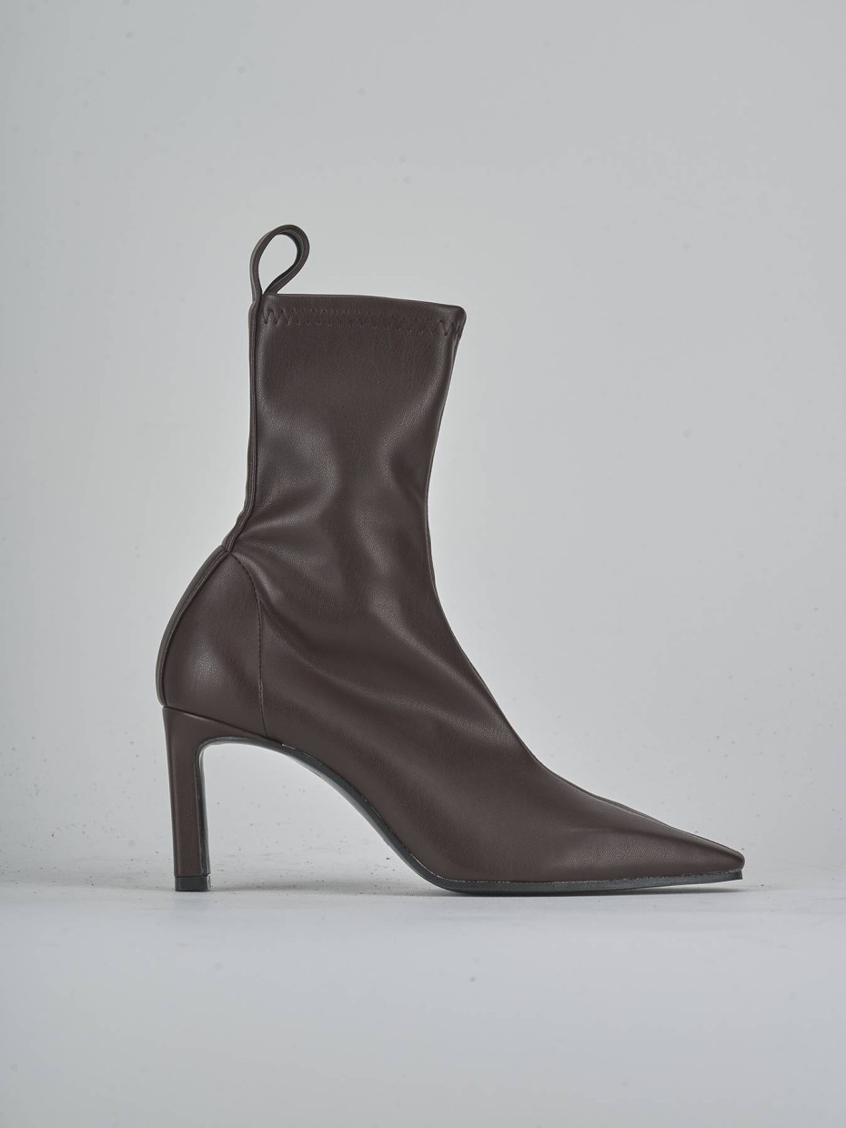 Botines de tacón alto tacón 8 cm marrón oscuro cuero